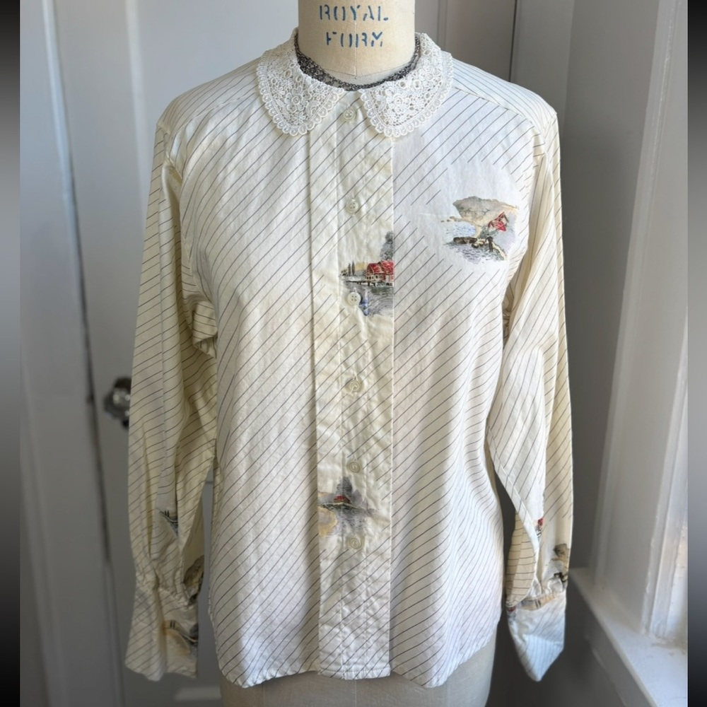 Vintage 1980s Schroeder Sport Scenic Button Up Blouse
